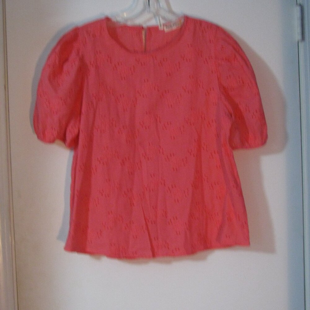 Available Blouse Large NWOT New Pink Eyelet Short Sleeve
